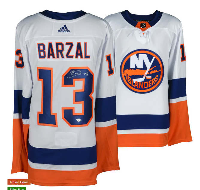 Mathew Barzal signed Authentic Islanders Jersey Fight Strap Autograph Fanatics