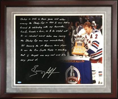 Brian Leetch Signed 1994 Rangers 16x20 Story Photo Framed Suede auto Steiner COA