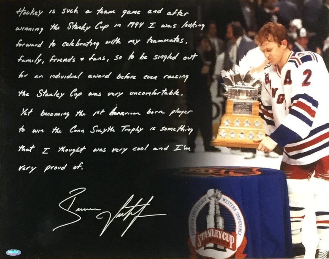 Brian Leetch Signed 1994 Rangers 16x20 Story Photo Framed Suede auto Steiner COA