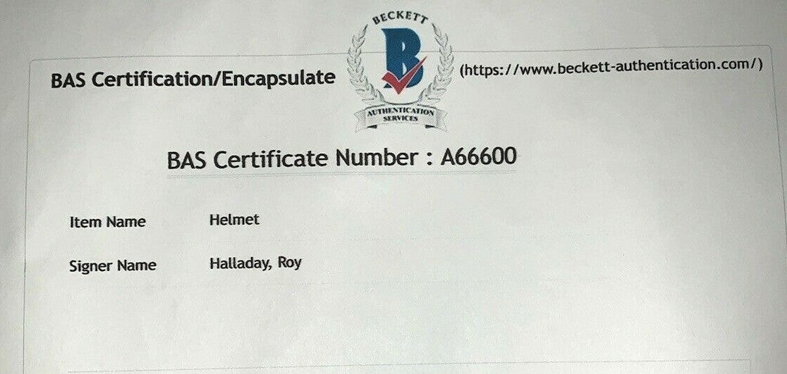 Roy Halladay Phillies Signed Mlb BATTING HELMET FS Mint Hof Auto Beckett Bas