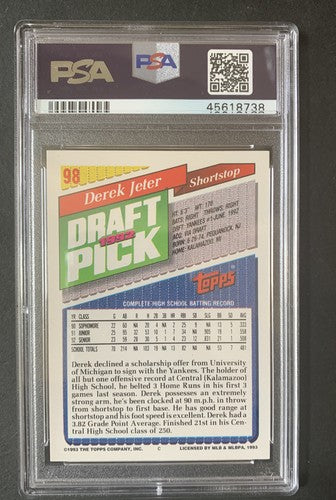 1993 Topps Gold Derek Jeter #98 Rookie Card PSA 9 MINT + High End Hof Yankees