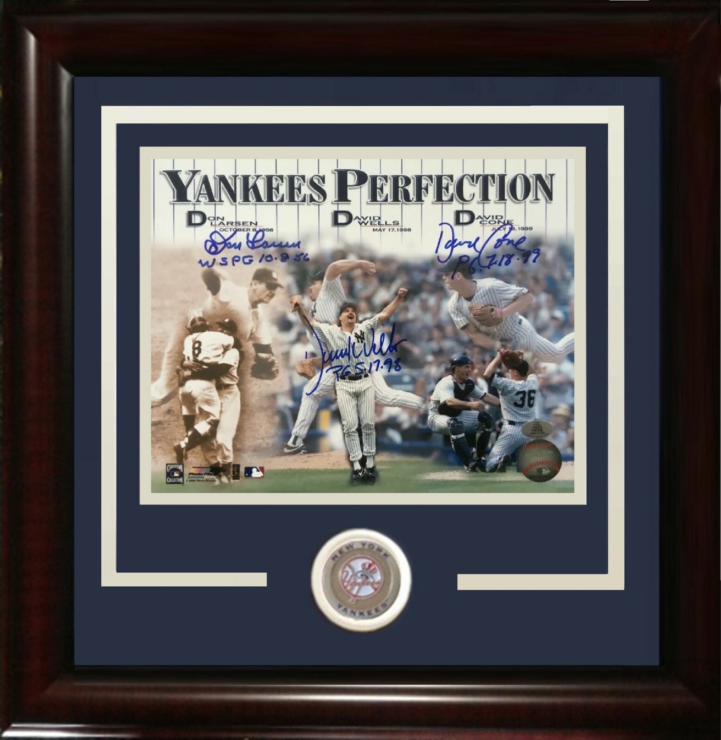 Don Larsen David Cone Wells Yankees signed 8x10 Photo Framed PG 3 Auto Agent COA