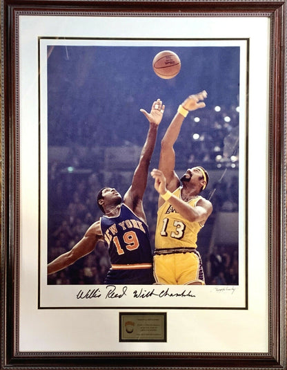 Wilt Chamberlain Willis Reed Signed 16x20 Kalinsky Photo framed 3 auto MSG COA