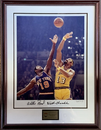 Wilt Chamberlain Willis Reed Signed 16x20 Kalinsky Photo framed 3 auto MSG COA