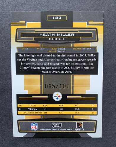 2005 Heath Miller PLAYOFF ABSOLUTE SPECTRUM Rc Rookie Auto 95/100 Steelers
