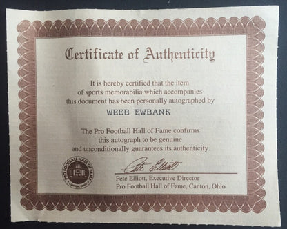 WEEB EWBANK Signed HOF Hall Of Fame Coa Football Jets Autograph Jsa coa