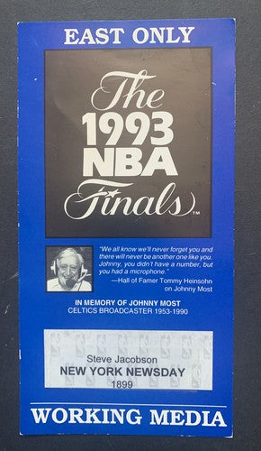 1993 NBA FINALS Press Media Full Ticket MICHAEL JORDAN MVP 3 Peat Chicago Bulls
