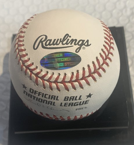 ERNIE BANKS SIGNED NL BASEBALL INSCRIBED LET'S PLAY TWO Auto Cubs HOF Steiner