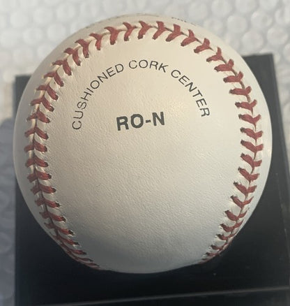 ERNIE BANKS SIGNED NL BASEBALL INSCRIBED LET'S PLAY TWO Auto Cubs HOF Steiner
