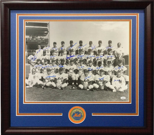 1969 Mets Team Signed 16x20 Photo Framed 27 Auto Tom Seaver Nolan Ryan Berra JSA