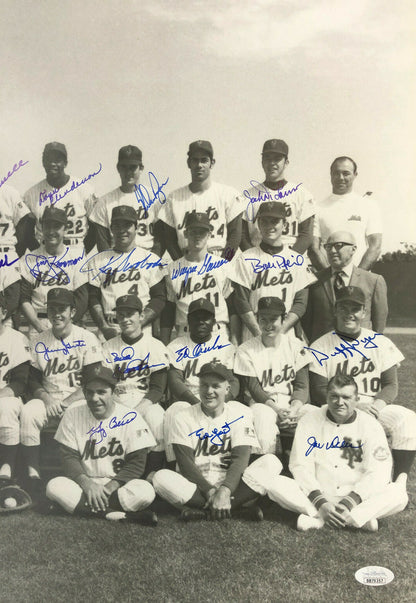 1969 Mets Team Signed 16x20 Photo Framed 27 Auto Tom Seaver Nolan Ryan Berra JSA