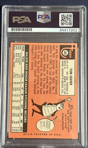 1969 Topps Tom Seaver #480 Signed Card Mets World Series Vintage Auto Psa Coa
