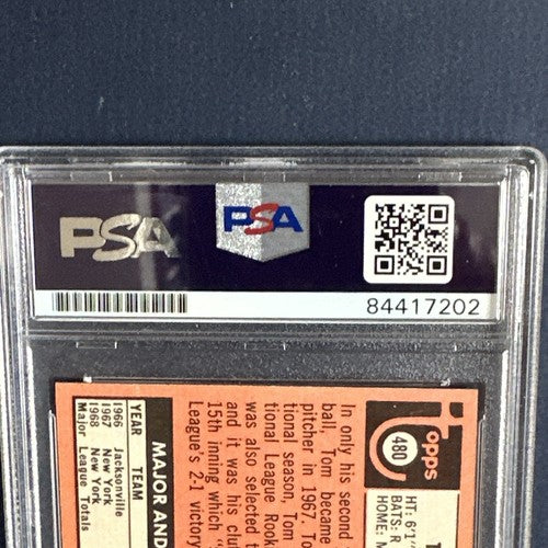 1969 Topps Tom Seaver #480 Signed Card Mets World Series Vintage Auto Psa Coa