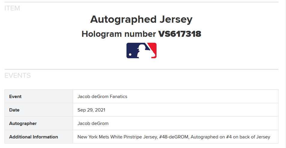 Jacob DeGrom Signed #48 Mets Nike Jersey Mint Autograph MLB holo Fanatics COA CY