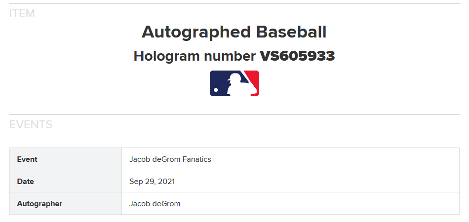 Jacob DeGrom Mets Signed Official MLB Baseball Mint Autograph Fanatics Coa Cy