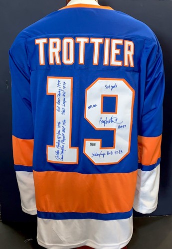 Bryan Trottier Signed Islanders 8 Stat Jersey HOF Stanley Cup Mvp Auto Steiner