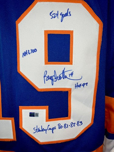 Bryan Trottier Signed Islanders 8 Stat Jersey HOF Stanley Cup Mvp Auto Steiner