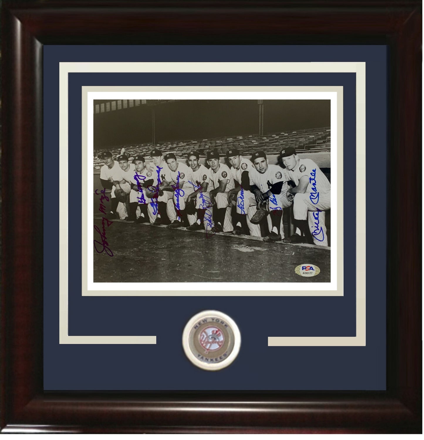1952 Mickey Mantle Yogi Berra Yankees Team Signed 8x10 photo framed 8 Auto PSA