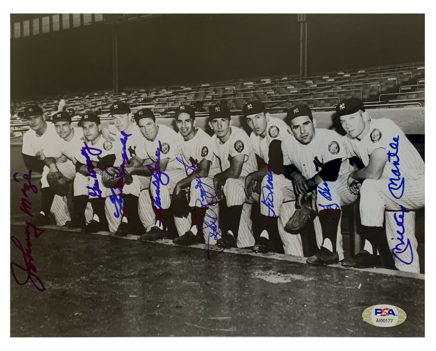 1952 Mickey Mantle Yogi Berra Yankees Team Signed 8x10 photo framed 8 Auto PSA