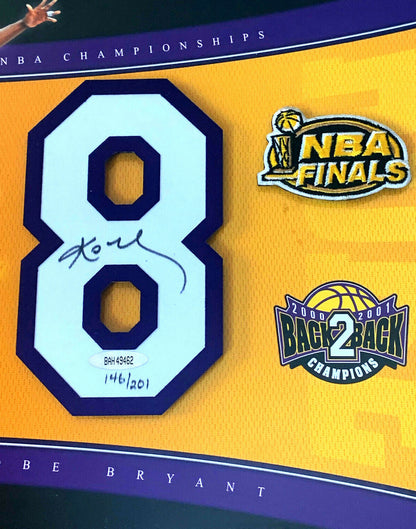 Kobe Bryant Shaquille O'Neal Signed Lakers Jersey # 8 & 34 Framed Auto UDA /201