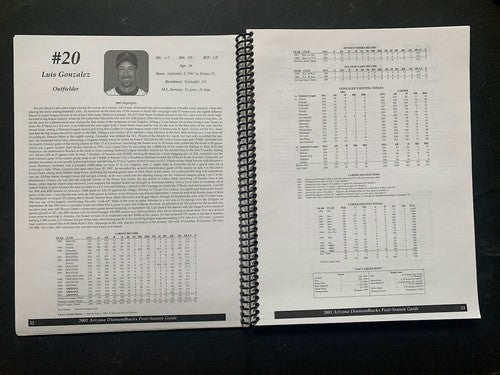 2001 ARIZONA DIAMONDBACKS POSTSEASON WORLD SERIES MEDIA GUIDE 9/11 Vs Yankees