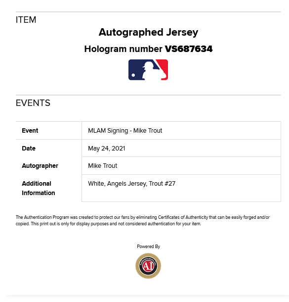 Mike Trout Signed Authentic On Field Angels Jersey Mint Autograph MLB Holo COA