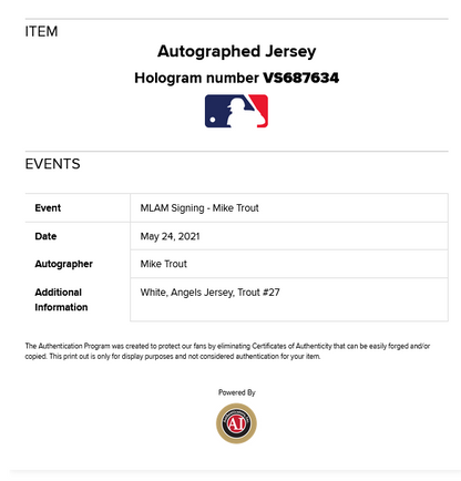 Mike Trout Signed Authentic On Field Angels Jersey Mint Autograph MLB Holo COA