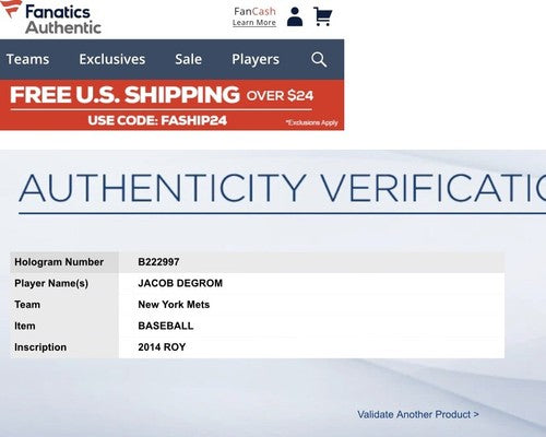 Jacob deGrom Mets Signed Official MLB Baseball 2014 Roy Autograph Fanatics Coa