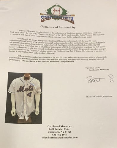Robin Ventura Game Used 1999 Tagged Mets Signed Rawlings Jersey Auto CBM COA