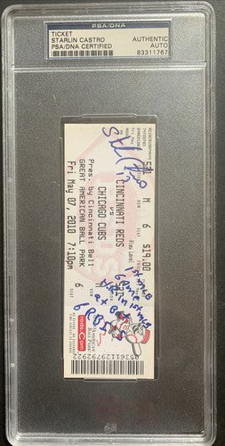 Starlin Castro Signed MLB Debut 1st Ab Hr 6 Rbi Mlb Record Auto Full Ticket PSA