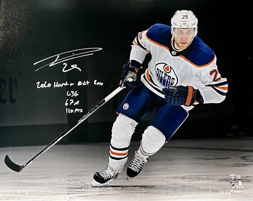 Leon Draisaitl Signed Oilers 16x20 Photo framed Hart Stat MVP auto Fanatics /129