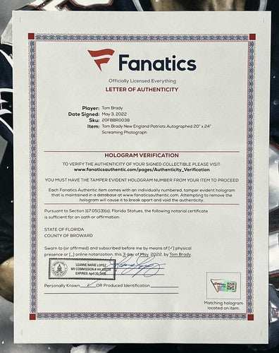 Tom Brady Signed 20x24 Scream Photo Super Bowl Patriots MVP Auto Fanatics LOA