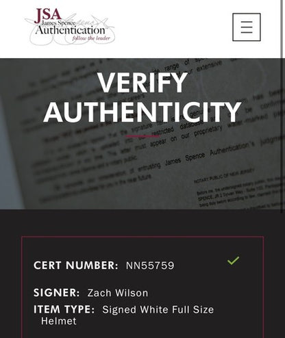 Zach Wilson Pro On Field White Jets Speed Flex Authentic Helmet Signed JSA COA
