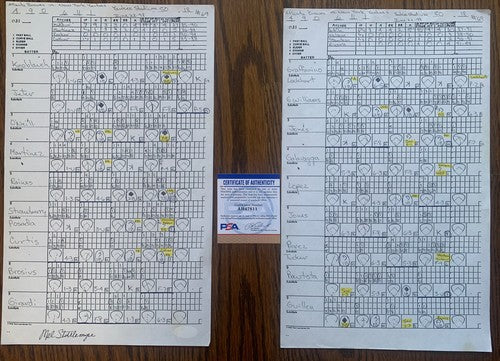 Mel Stottlemyre Signed 1998 Yankees Pitching Chart Lineup Card Rivera Save Psa