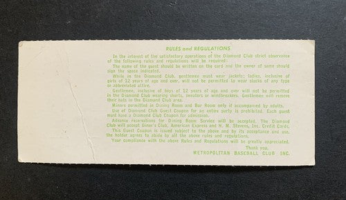 1969 New York Mets World Series Diamond Club Ticket game 5 Pass Mets Win Ws Rare