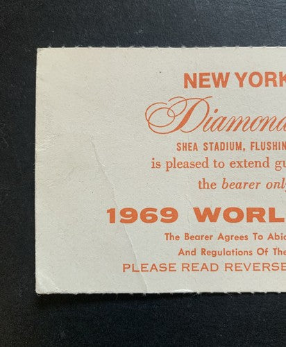 1969 New York Mets World Series Diamond Club Ticket game 5 Pass Mets Win Ws Rare