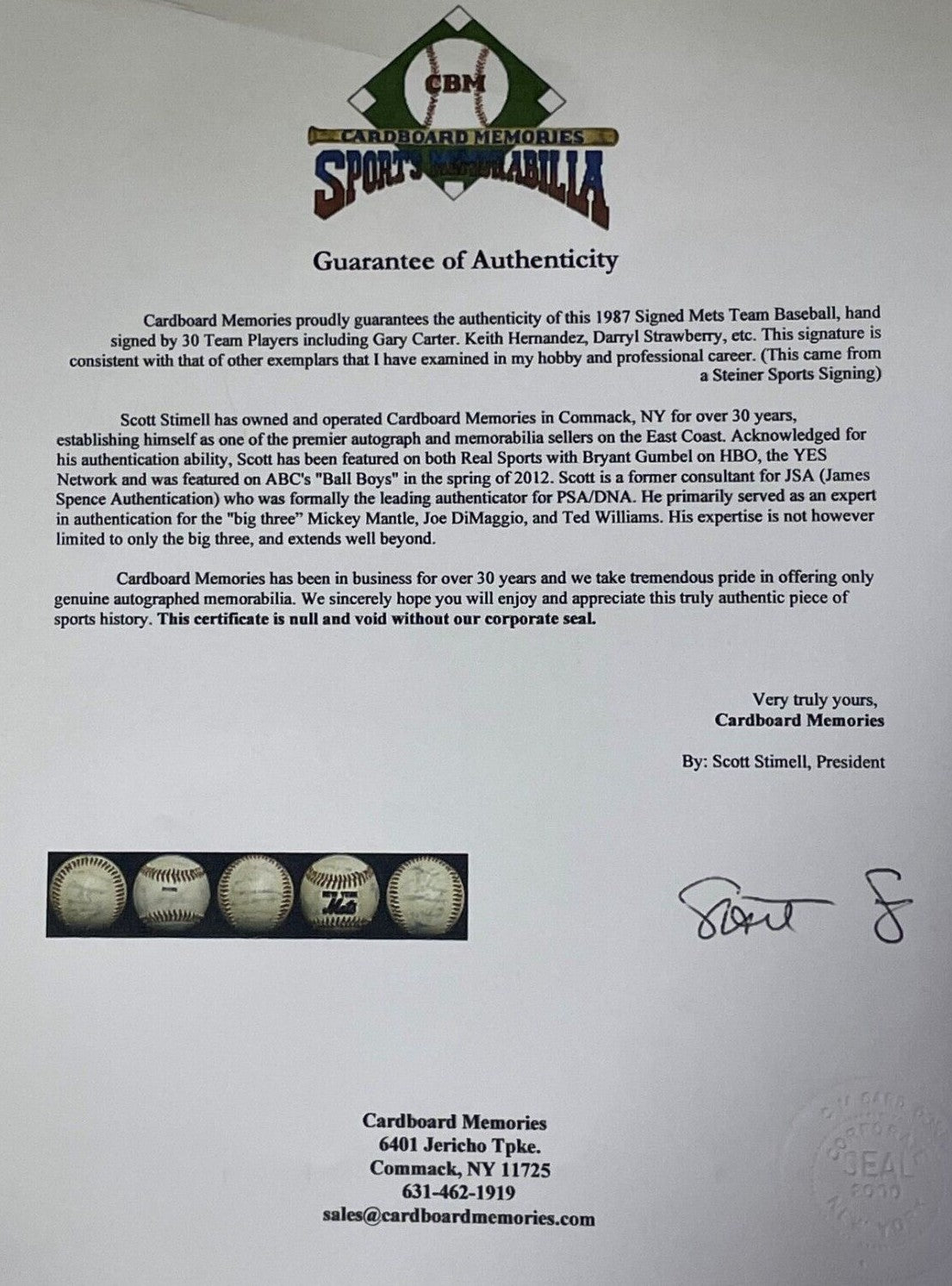 1987 NY Mets Team signed baseball 30 auto Gary Carter Strawberry Gooden CBM COA