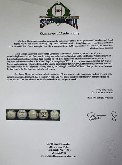 1987 NY Mets Team signed baseball 30 auto Gary Carter Strawberry Gooden CBM COA