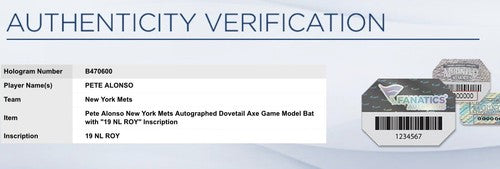 Pete Alonso Mets signed Game Model Bat MLB 19 NL ROY Auto Fanatics COA Autograph