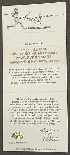 Reggie Jackson signed Yankees 5 stat Authentic jersey HOF Mr October 563 RJ COA