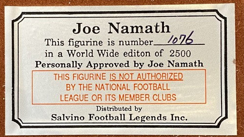 Joe Namath 1969 NY Jets Super Bowl Signed Salvino Statue Auto COA /2500 In Box