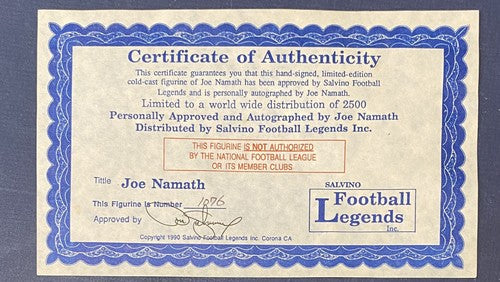 Joe Namath 1969 NY Jets Super Bowl Signed Salvino Statue Auto COA /2500 In Box