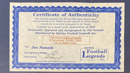 Joe Namath 1969 NY Jets Super Bowl Signed Salvino Statue Auto COA /2500 In Box