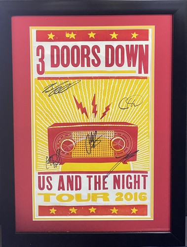 3 Doors Down Full Band Signed 2016 Concert  Poster Framed 5 Auto Brad Arnold Coa
