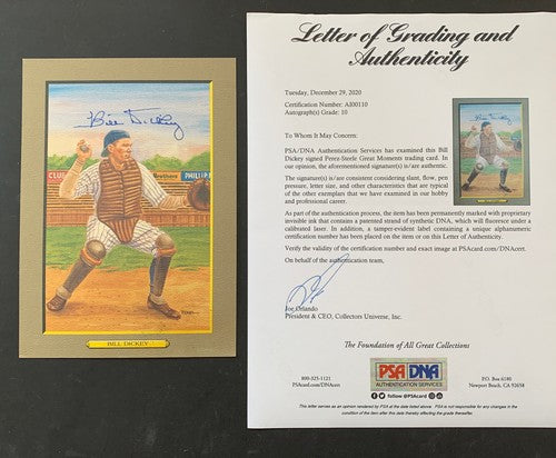 Bill Dickey Signed PEREZ STEELE GREAT MOMENTS 6x8 Psa 10 Gem Mint AUTO Yankees