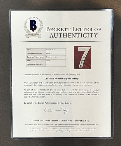 Cristiano Ronaldo Signed Manchester United 2021 Jersey Autograph Beckett Bas Coa