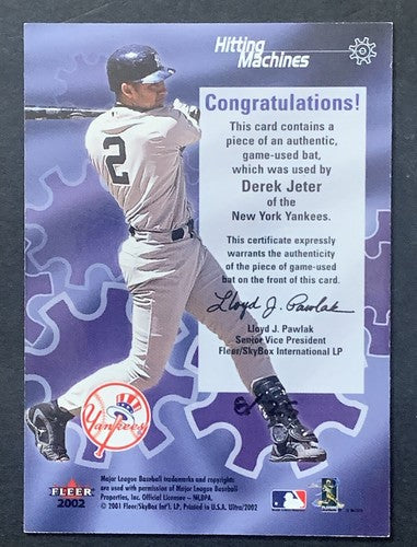 2002 Fleer Ultra Platinum Medallion Derek Jeter Hitting Machines Bat /25 Yankees