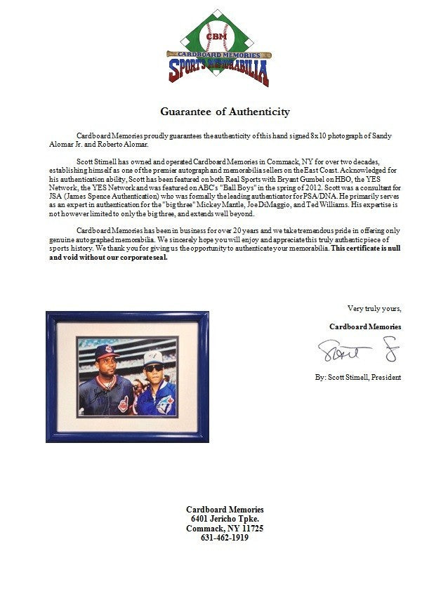 Sandy & Roberto Alomar Jr Signed Framed 8x10 Photo Blue Jays Indians Auto Coa