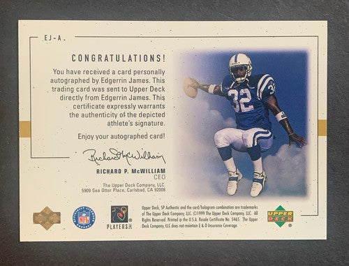 Edgerrin James 1999 SP Authentic Players Ink Signed Mint Rookie Rc Autograph Hof