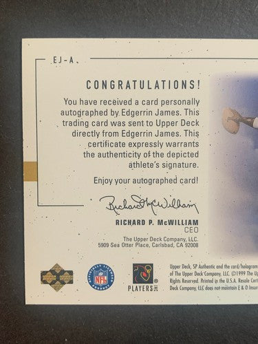 Edgerrin James 1999 SP Authentic Players Ink Signed Mint Rookie Rc Autograph Hof